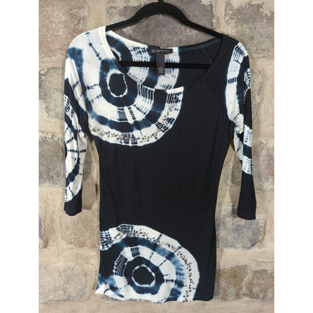 INC International Concepts Black and White Tie-Dye Blouse